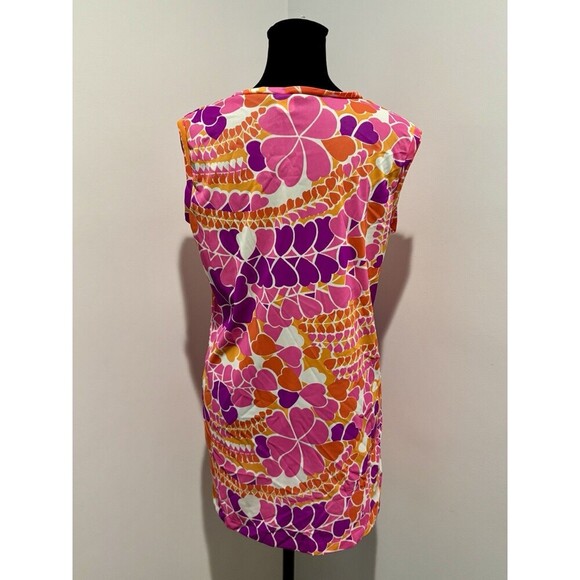 SPEEDO Vntg 70s Nylon Psychedelic Mod Orange Pink Floral Coverup Mini Dress XS - Picture 4 of 6
